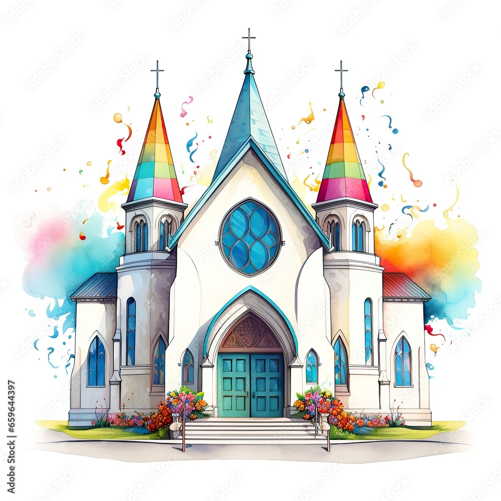 Fototapeta premium Drawing of a church on a white background.