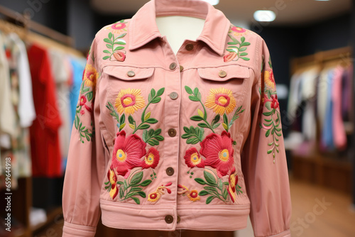 Women's pink denim jacket with embroidered flowers  © nnattalli
