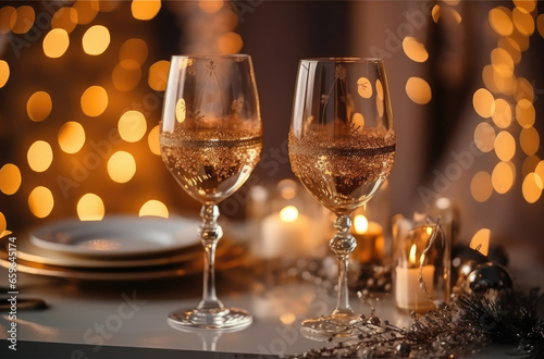 Festive Champagne Flutes on Holiday Decor