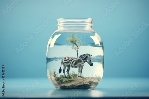 Zebra in the fish jar. AI generative art