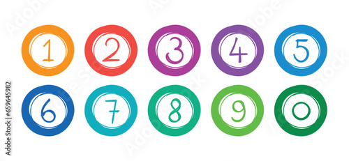 hand drawn colorful circles and 0-9 numbers