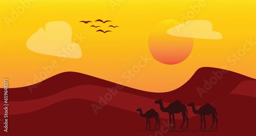 Vector desert illustration with arabic desert landscape