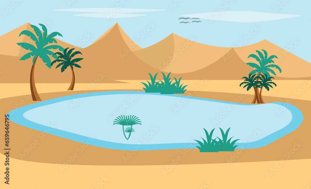 Vector desert illustration with arabic desert landscape