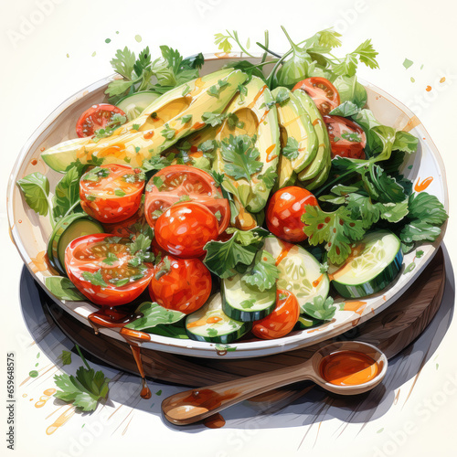 watercolor Salad clipart, Generative Ai