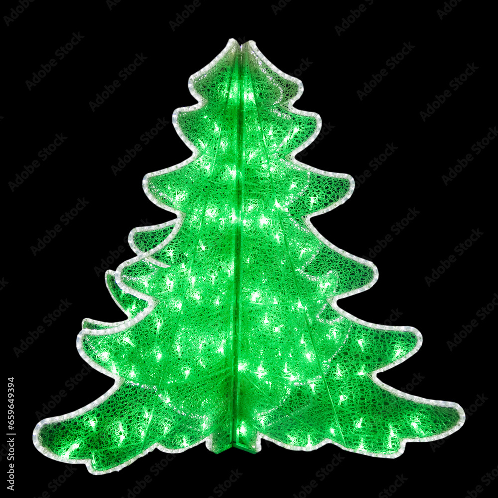 glowing garland with light bulbs in the form of a green Christmas tree on a black background glowing garland with light bulbs in the form of a green Christmas tree on a black background
