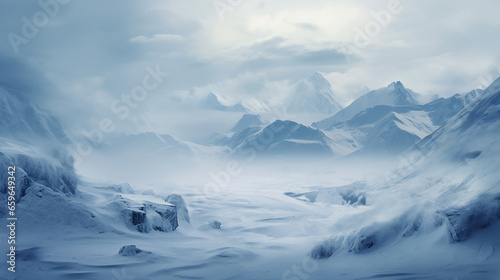 Winter Mountains Landscape Alps during Snowfall. Snow covered mountain landscape in winter