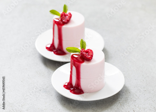 Raspberry cream dessert, Panna Cotta with sauce