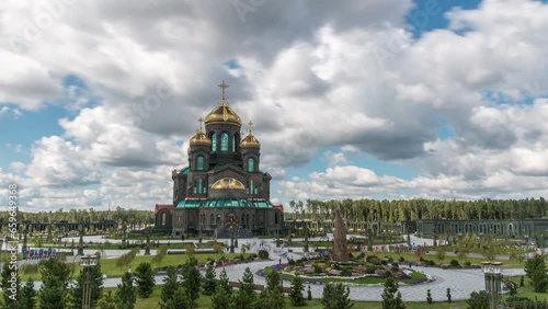 Main Cathedral of the Russian Armed Forces in Patriot Park Kubinka, Moscow Oblast, Russia Military christian orthodox church, Resurrection of Christ temple. Religious architecture. 4K timelapse photo