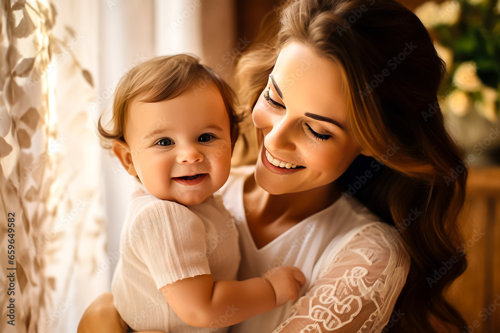 Mother and daughter in bed at home. Mother's day concept. Mother and daughter in bed at home. Mother's day concept.