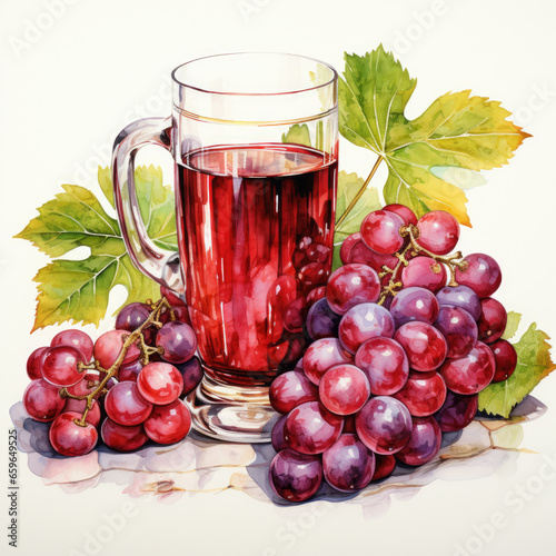 watercolor Grape Juice clipart, Generative Ai