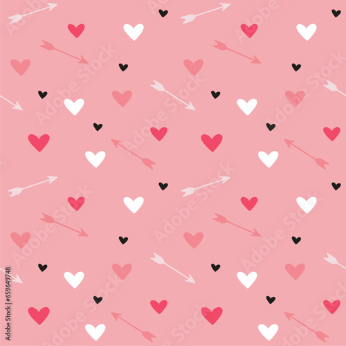 Valentines day seamless pattern with hearts and arrows 