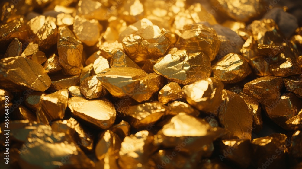 Gold nuggets, 16:9, concept: luxury, rare metals, copy space Gold nuggets, 16:9, concept: luxury, rare metals, copy space