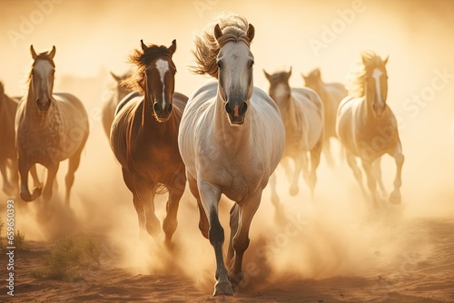 Herd of wild horses galloping © neirfy