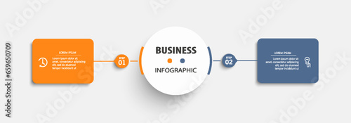 Vector infographic template with icons and 2 options or steps. Can be used for process diagram, presentations, workflow layout, flow chart, info graph