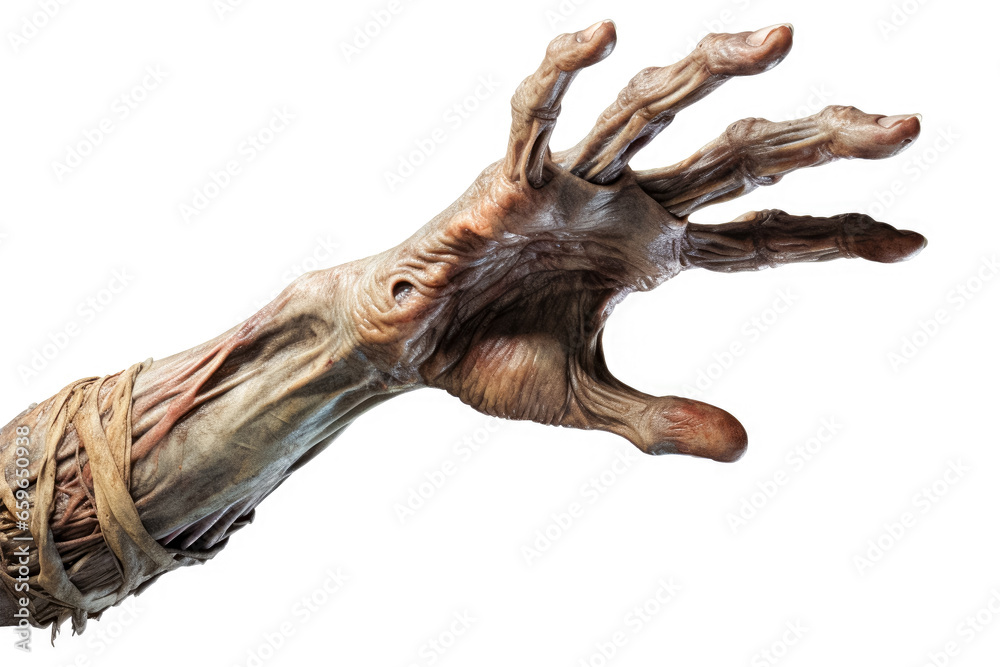 Halloween theme: terrible zombie hand isolated on white background with clipping path Halloween theme: terrible zombie hand isolated on white background with clipping path