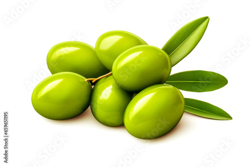 Wallpaper Mural Green olives with leaves isolated on white background. Clipping path Torontodigital.ca