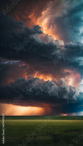 hyper realistic super storm sky photo, super cell storm photo