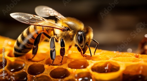 close-up of a bee on a honey, bee doing honey, bee in beehive, close-up of bee doing honey in beehive, honey background, bee wallpaper