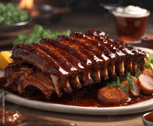 Rack Of Ribs Glazed In Barbecue Sauce