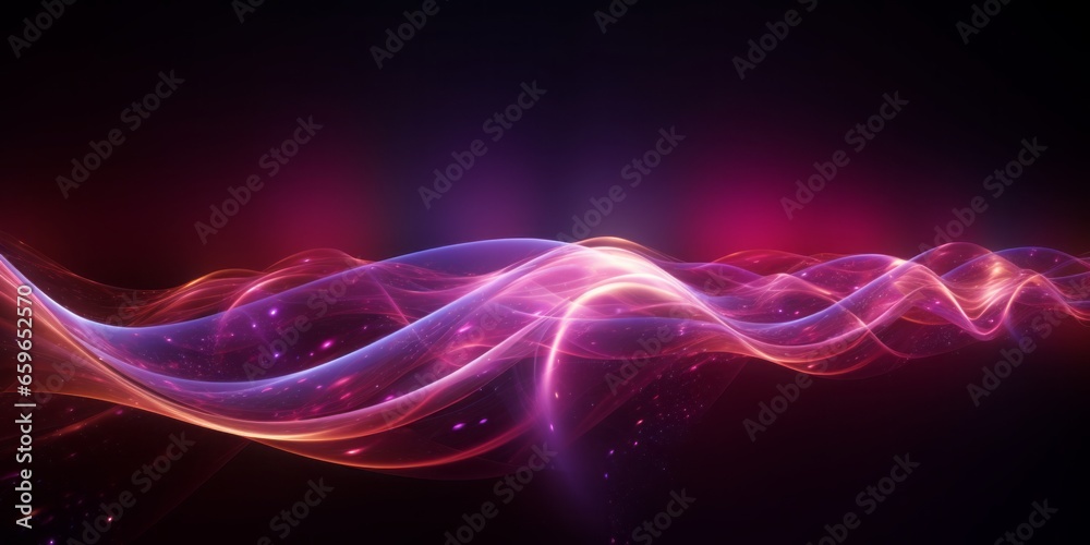 Obraz premium A Cosmic Wallpaper Background Featuring Gold, Vibrant Magenta and Purple Energy Waves Set Against a Black Background, Emanating Mystical and Spiritual Vibrations
