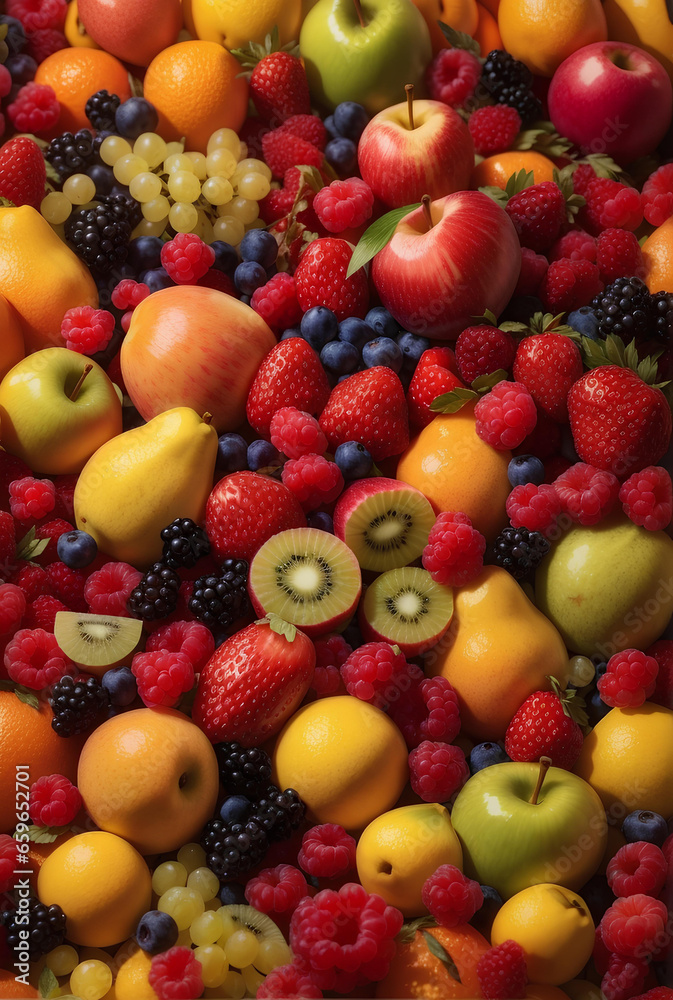 A lot of fruits vivid color background.