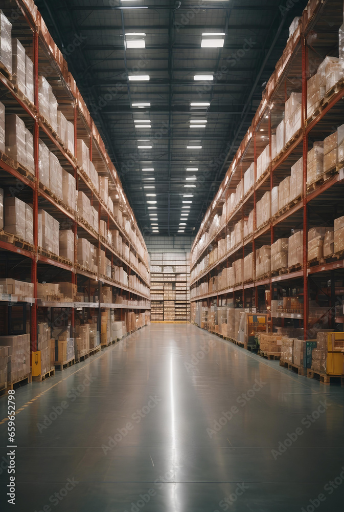 A large logistics warehouse filled with boxes parcels and merchandise. A large logistics warehouse filled with boxes parcels and merchandise.