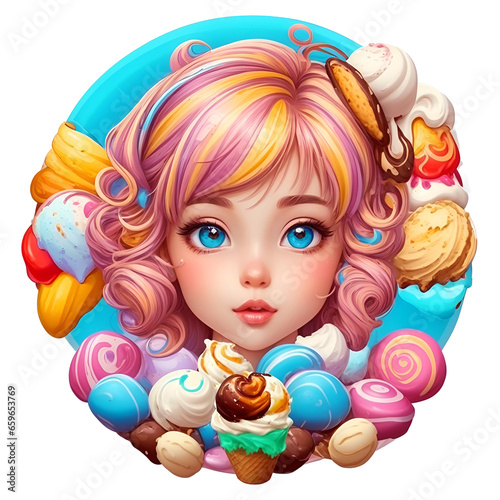 Sweet candy girl illustration on white backround