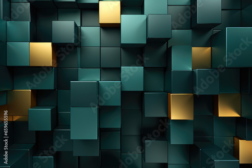 Abstract background made of green and yellow cubes. 3d render illustration