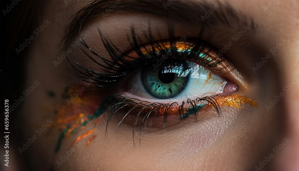 Fototapeta premium Vibrant beauty young woman green eyes shine with elegance generated by AI