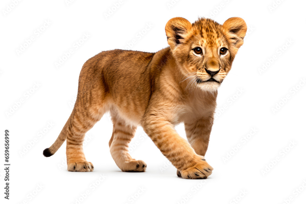 Lion cub standing isolated on white background Lion cub standing isolated on white background