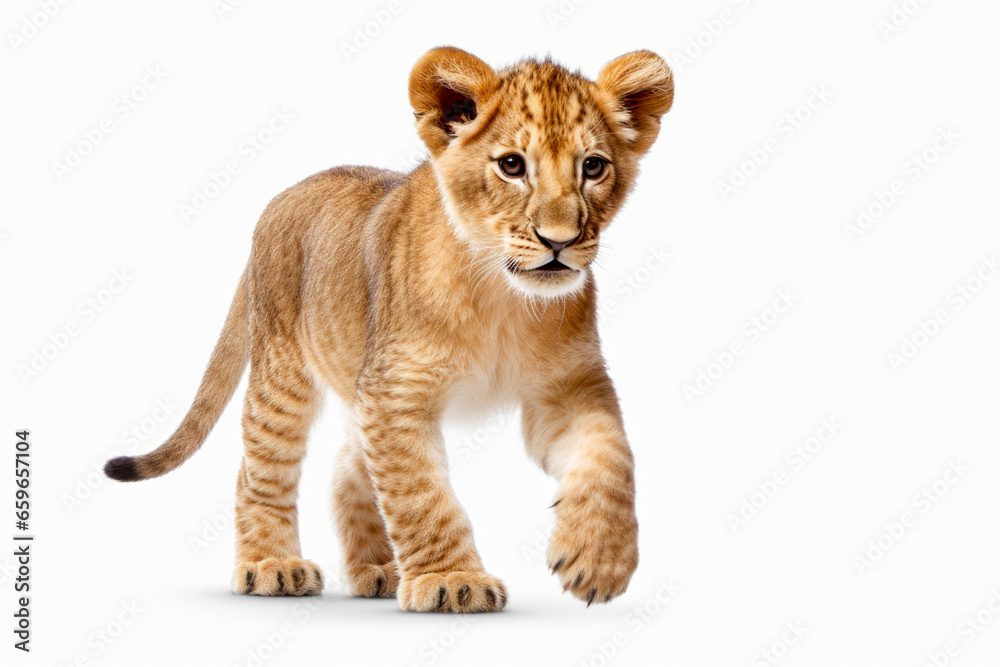 Lion cub standing isolated on white background Lion cub standing isolated on white background