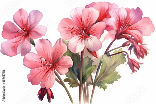 Watercolor illustration of Geranium flower. Generative AI