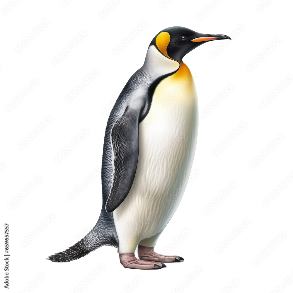 Fototapeta premium Penguin full body side view isolated on transparent background.generative ai