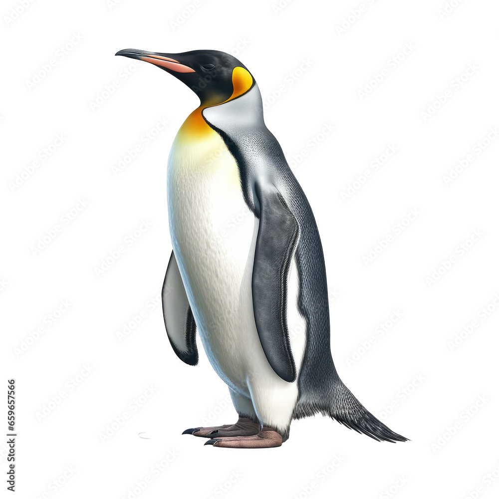 Fototapeta premium Penguin full body side view isolated on transparent background.generative ai