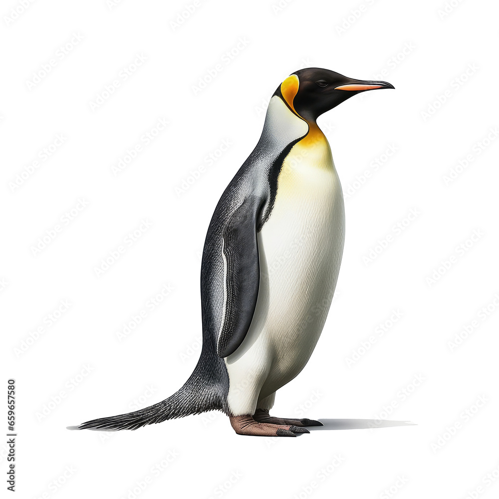 Fototapeta premium Penguin full body side view isolated on transparent background.generative ai
