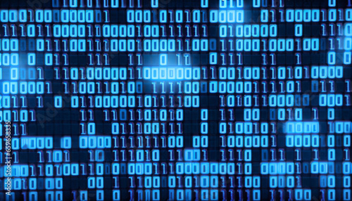 blue digital binary data on computer screen background