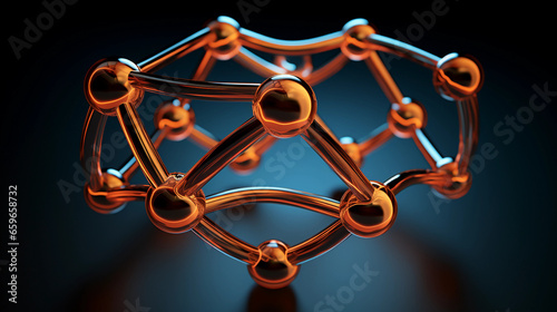 benzene ring structure, glowing against a dark background, detailed carbon and hydrogen atoms, subtle ambient light, reflections on glass surface