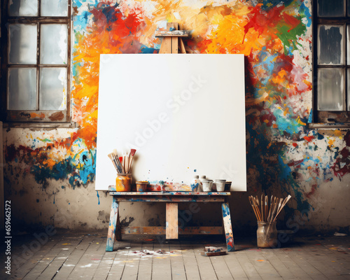 Blank artist canvas in a studio with natural light
