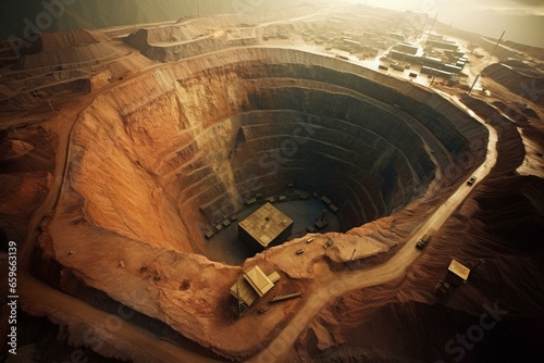 A gold and copper mine that is an open pit excavation. Generative AI
