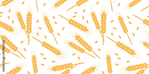 Wheat spike seamless pattern, grain barley background, cereal agriculture vector texture. Golden plant illustration