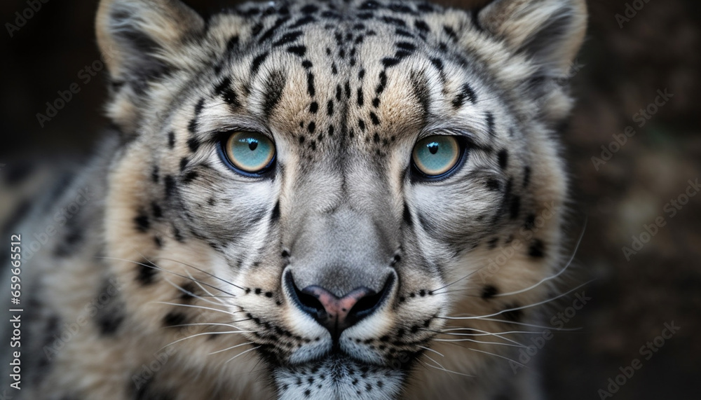 Majestic tiger staring, striped fur in focus generative AI Majestic tiger staring, striped fur in focus generative AI