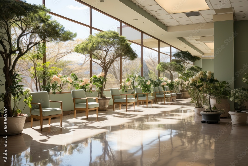 A serene meditation room in a modern hospital, offering a space for ...