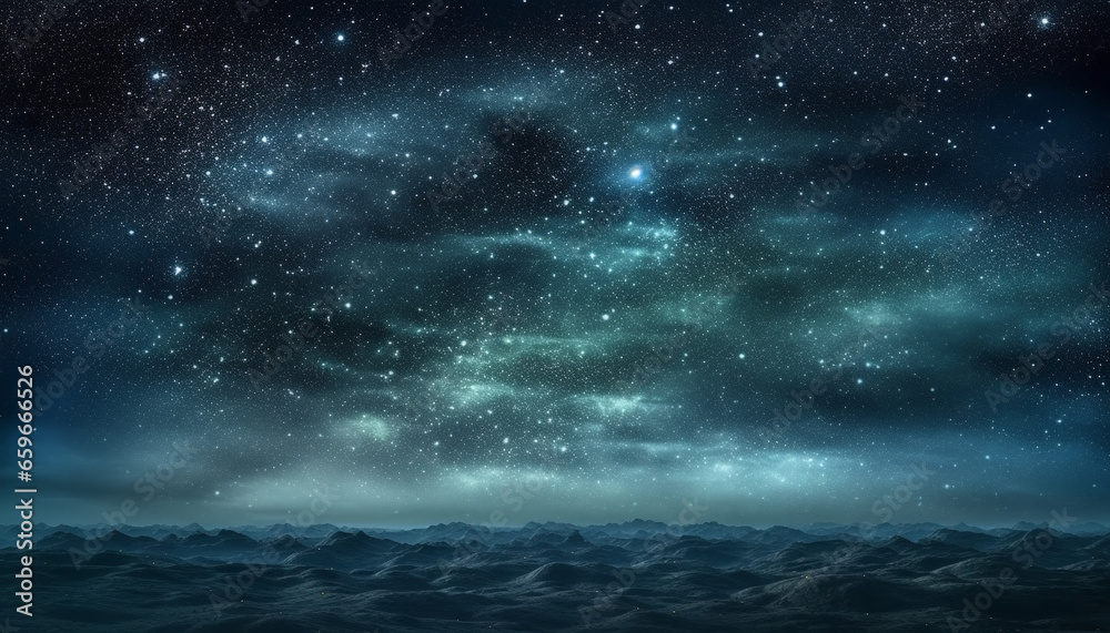 Milky Way galaxy glows in dark night sky generative AI