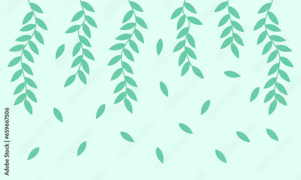 Simple background,  green branches and leaves, vector