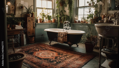 Modern luxury bathroom with elegant marble flooring and clean design generated by AI