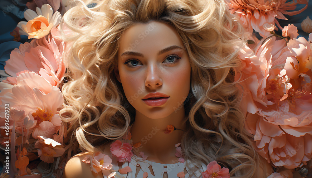 Blond beauty, portrait of a cute fashion model smiling at camera generated by AI