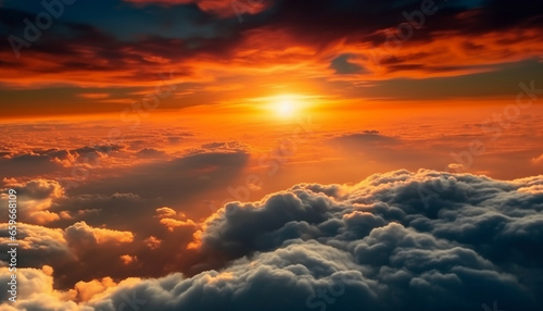 Vibrant sunset sky, high up in the stratosphere, above nature beauty generated by AI © Stockgiu