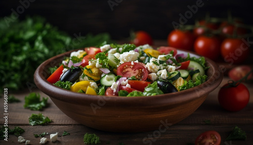 Healthy salad bowl with fresh organic ingredients generative AI