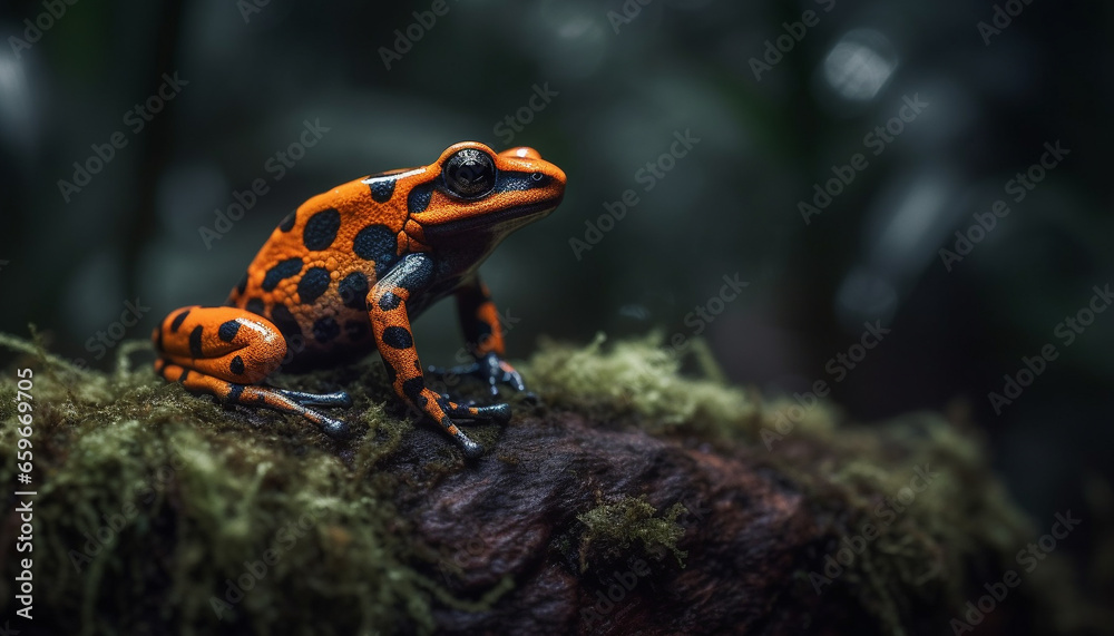 Fototapeta premium Spotted toad sitting in wet tropical forest generative AI