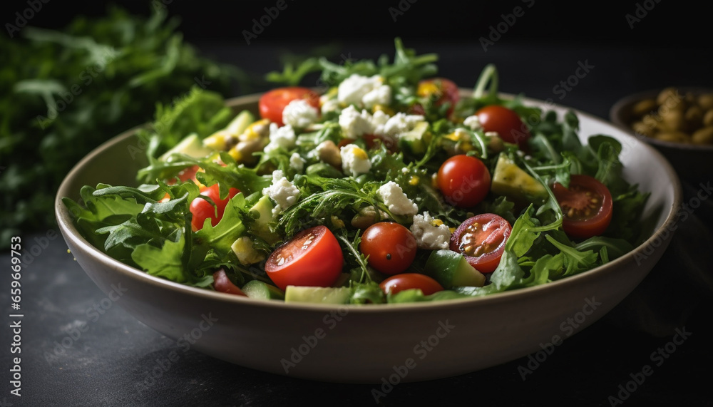 Fresh gourmet salad with organic leaf vegetables generative AI